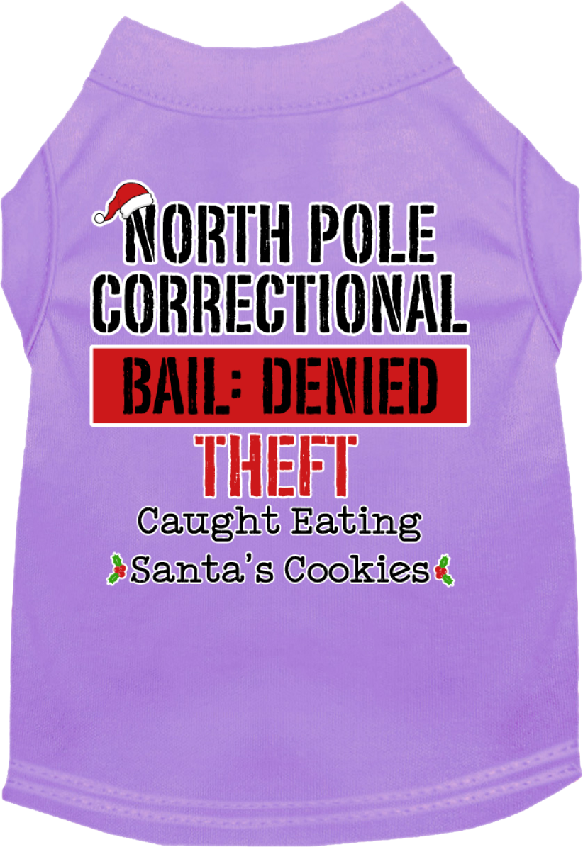 North Pole Correctional Screen Print Dog Shirt Lavender Size SM